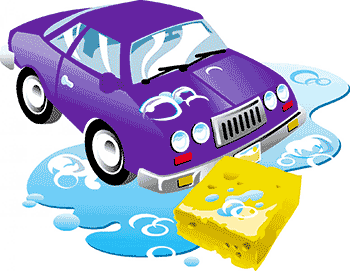 purple car with sponge and water